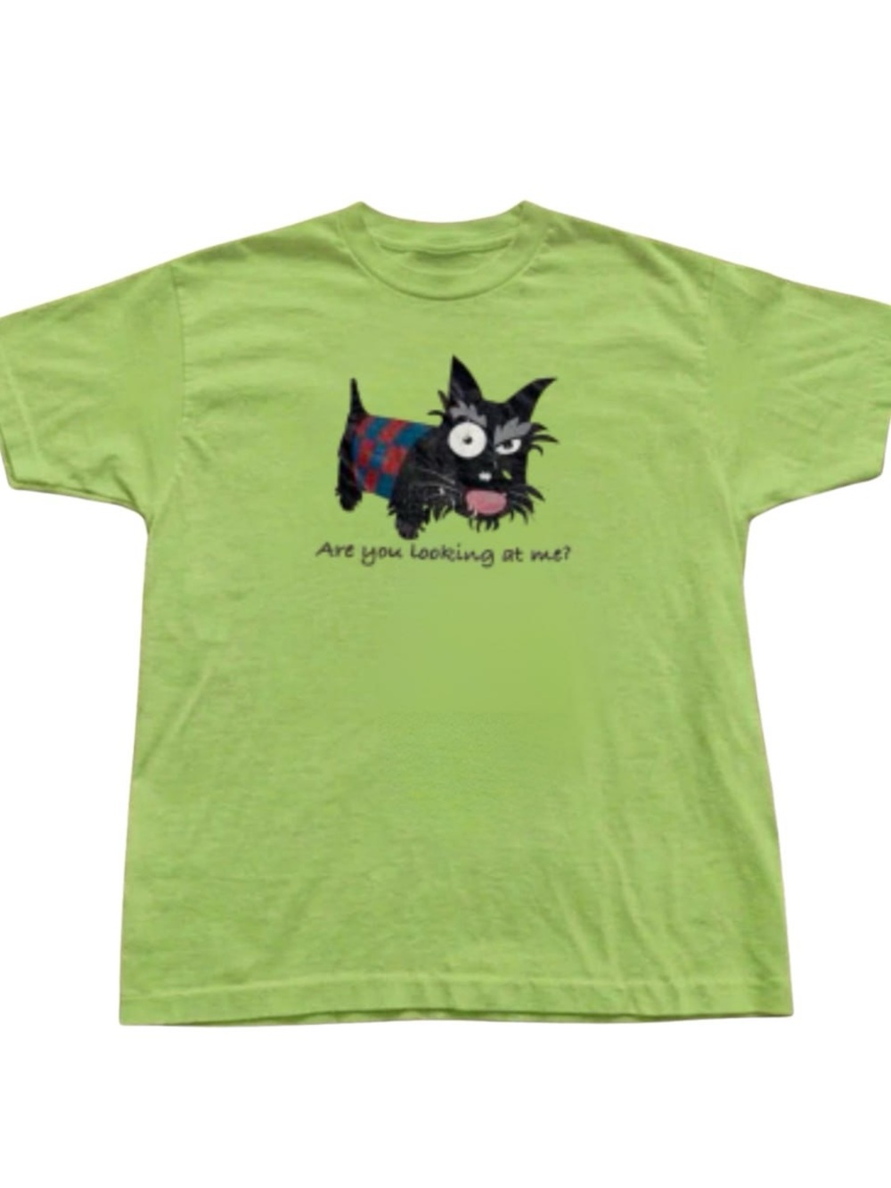 Kiwi Green Dog Graphic Tee with Black Cartoon Pup